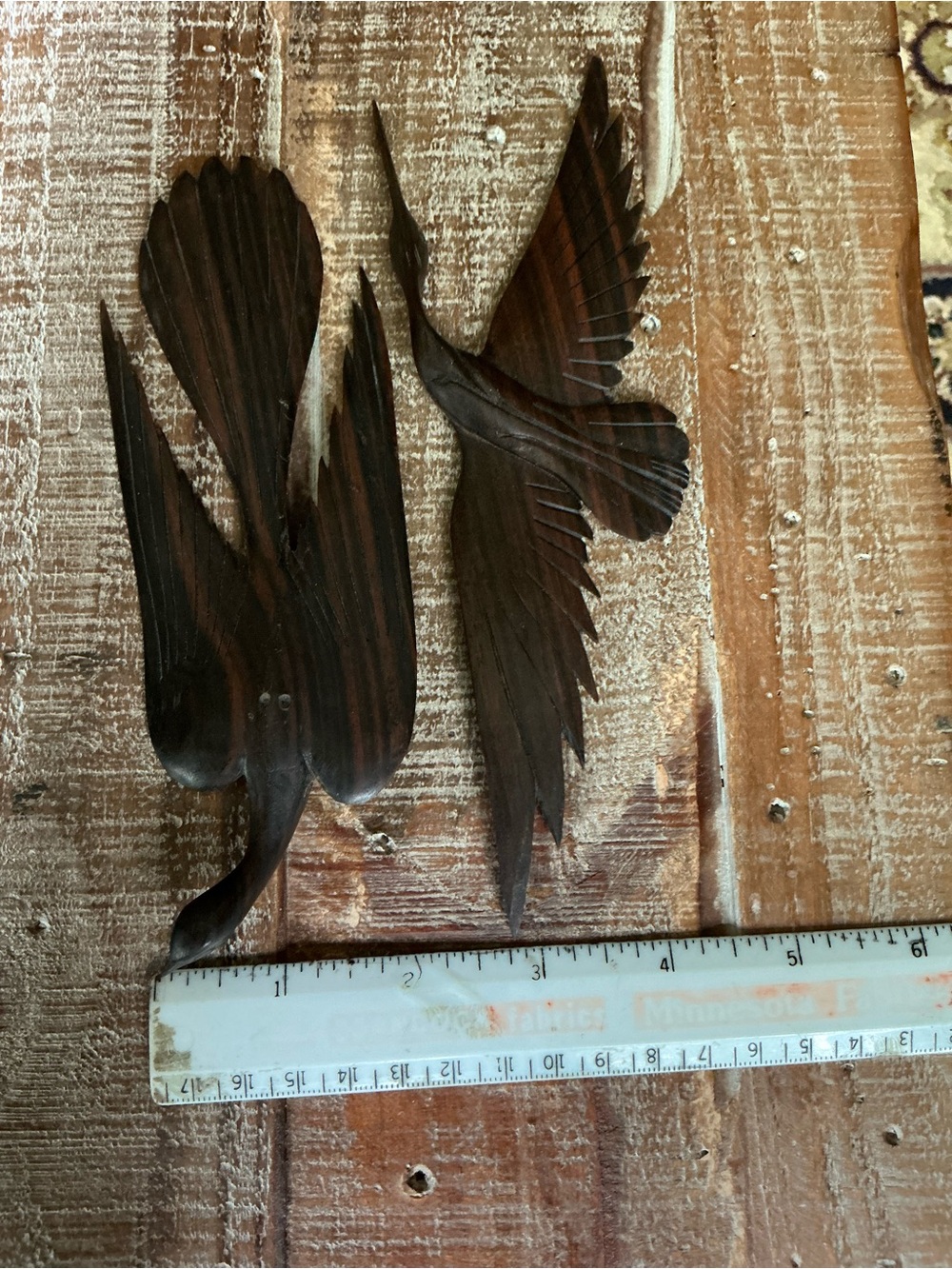 Set of Two Carved Wooden Birds In Flight Decor Pieces - Dark Brown/Black Finish - Picture 4 of 4